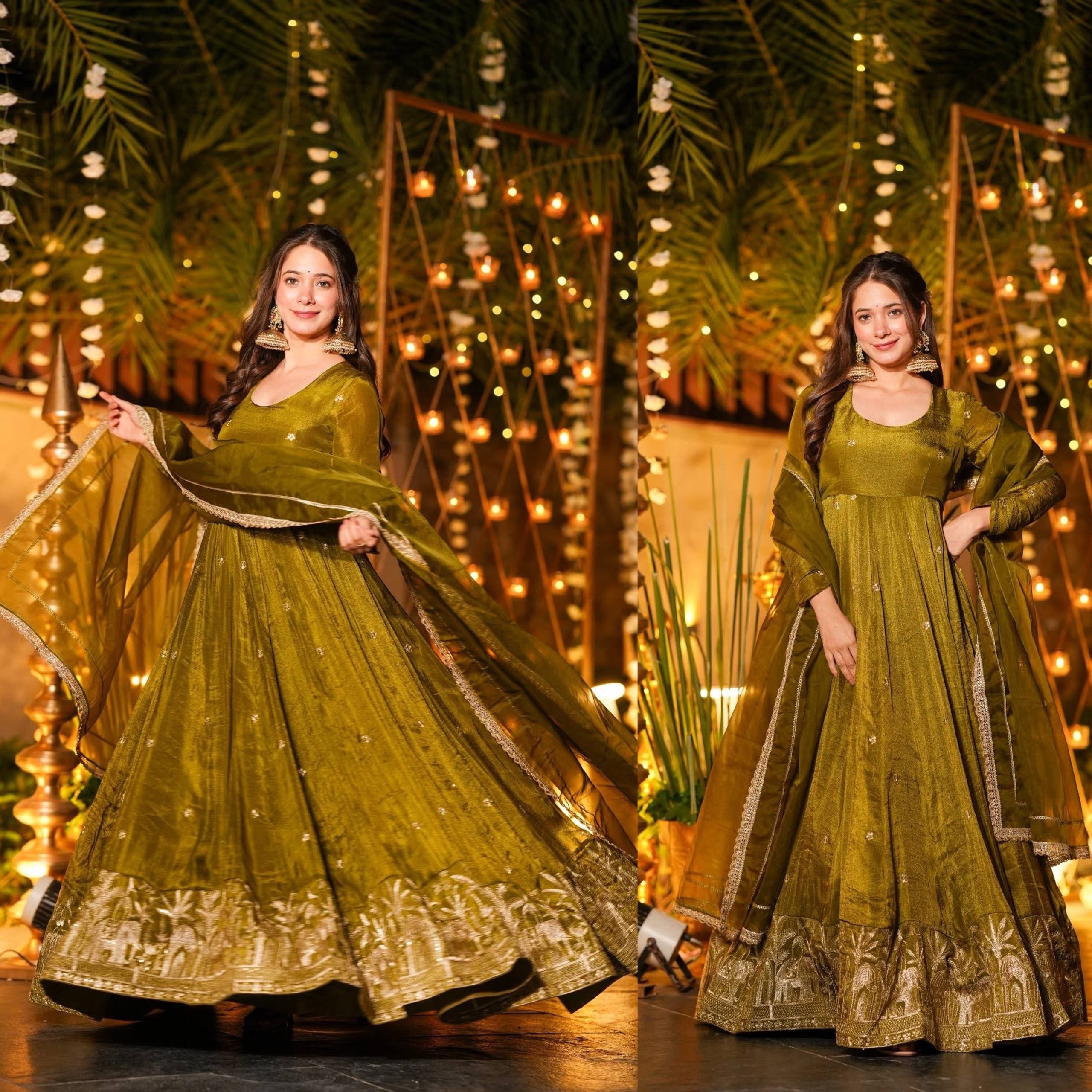Midnight Chartreuse Luminous Flared Anarkali
